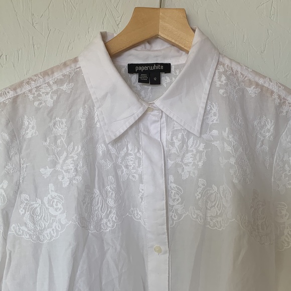 Paper White floral print large 100% cotton button down in white - Picture 2 of 9